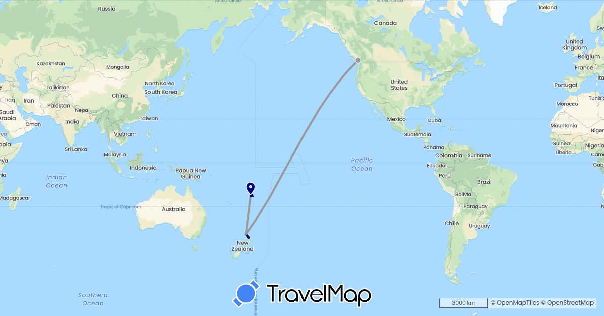 TravelMap itinerary: driving, plane in Canada, Fiji, New Zealand (North America, Oceania)